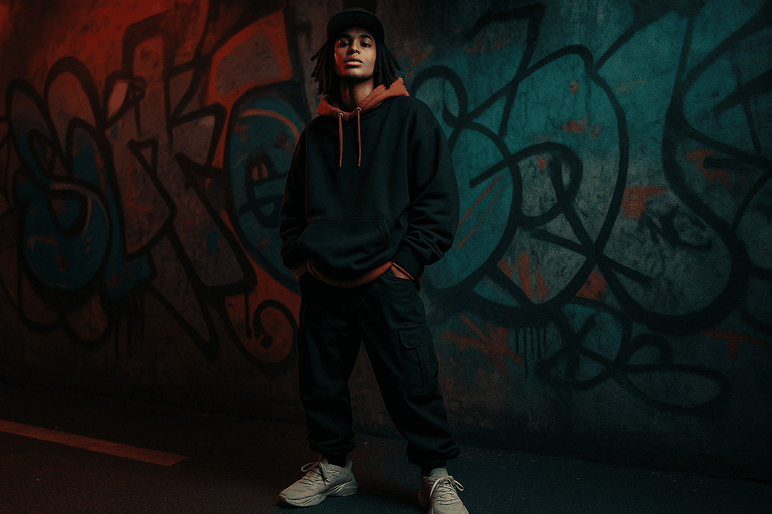 Streetwear - Hombre posando con fondo de grafitis