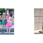 Estilo harajuku personas vestidas en la calle con colores llamativos y variados