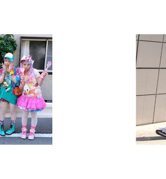 Estilo harajuku personas vestidas en la calle con colores llamativos y variados
