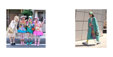 Estilo harajuku personas vestidas en la calle con colores llamativos y variados