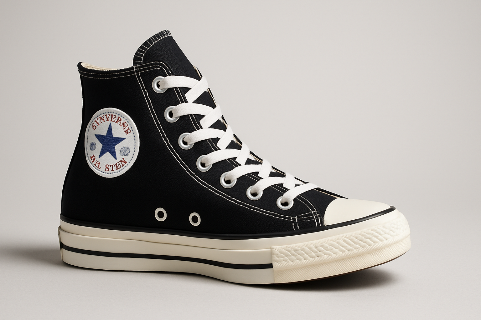 Zapatilla Converse clásica de lona negra con puntera blanca.